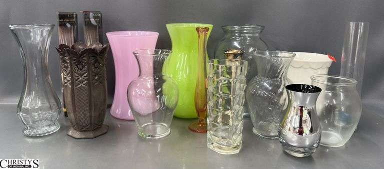 Delivery Vases, Planters, Pink Depression Color Bud Vase Tallest 9" image