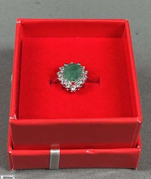 Sterling Silver with a 2 ct. Natural Columbian Emerald Ring in Red Gift Box image