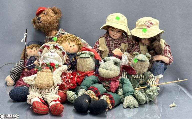 Coca Cola Bear, Porcelain Dolls, Plush Frogs, Bunny, Fishing and Holiday Themes image