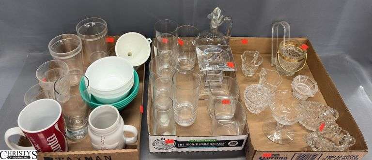 Glasses, Cream and Sugar, Decanter, Plastic Bowls and Cups - 9" of tallest image