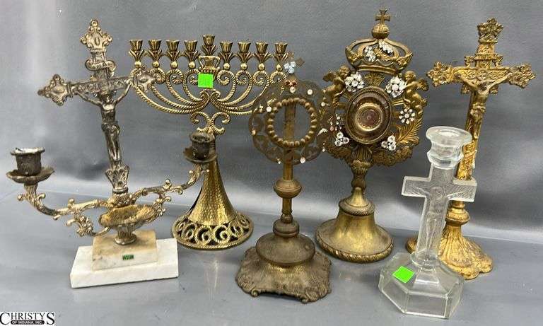 Religious Crucifixes, Reliquary, Monstrance Style Display, Menorah, Font Style Candle Holder - 13" of tallest image