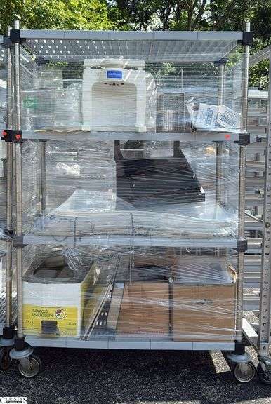 Rolling Racks With Plastic Shelves with Contents Water Pitchers Misc 48x23x74" image