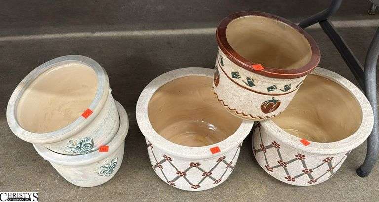 5 Pottery Planters Larger Pair Measure 11.5x9" image