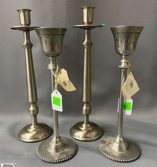 4pcs 2 Pair Pewter Candle Sticks, Tallest 12" image