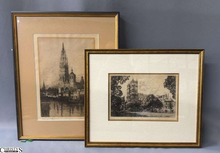 2 Framed Pieces of Art, Antwerp Cathedral Largest 15x18.5" image