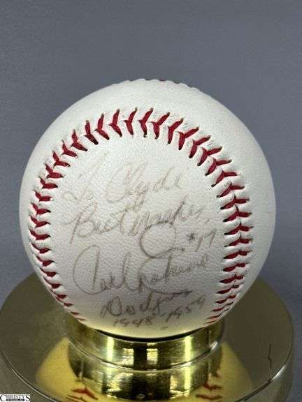 Carl Erskine Autographed Baseball.  "To Clyde Best Wishes #17 Carl Erskine Dodgers 1948-1959