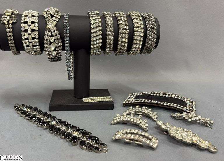 Rhinestone Type Jewelry.  Includes 10 Bracelets, 3 Hair Pins and More. image