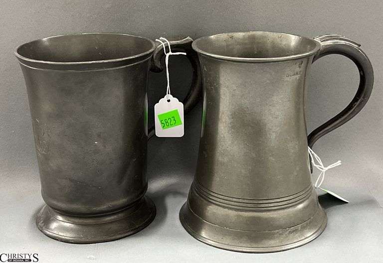 2 Pewter Quart Size Tankards, One Has Engraving image