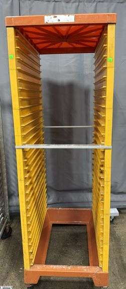 Tray Plastic Rolling Rack - 21" x 29" x 67" - shows wear, cracking image