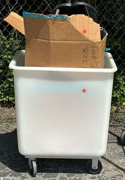 Rolling Dry Goods Bin with Contents, Stool Parts, Truck Lights image