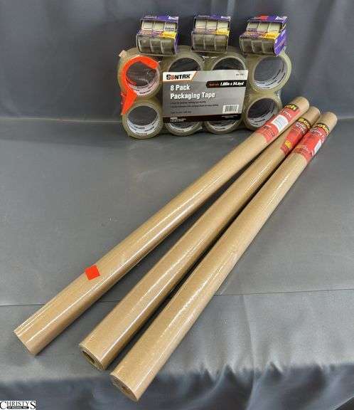 3 Rolls of Postal Wrapping, Sontax Rolls Of Packing Tape, Scotch Tape image