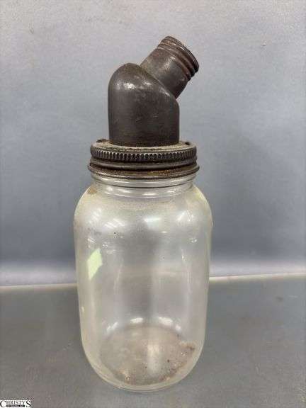 4pcs 2 Glass Motor Oil Bottles With Metal Spouts, Tallest 15"