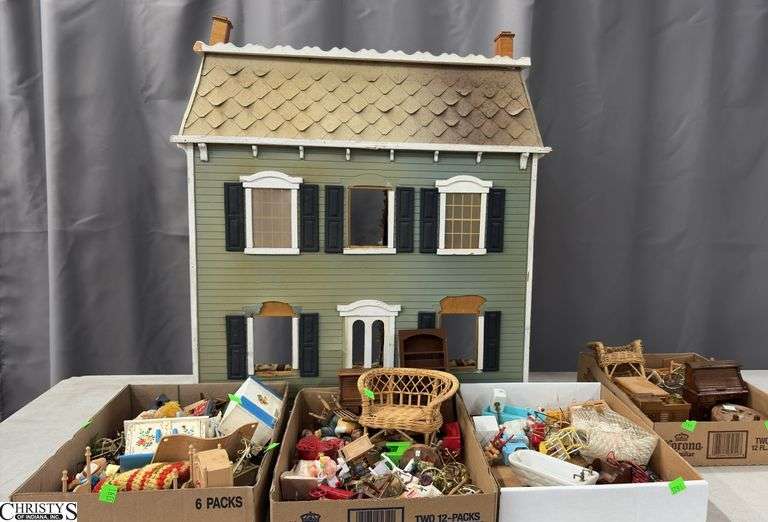 Doll House, with Furniture and Accessories, Other Minis, Some Wear, House 26"x28" image
