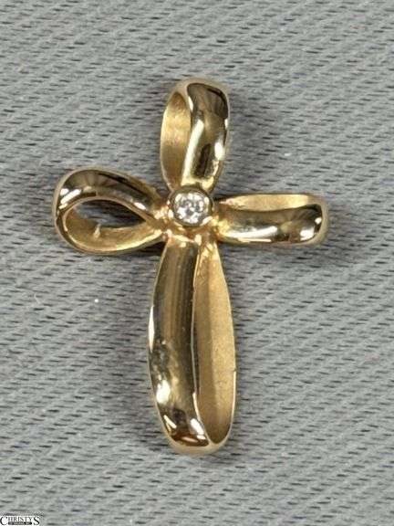 14K Yellow Gold Cross Pendant with Small Diamond image