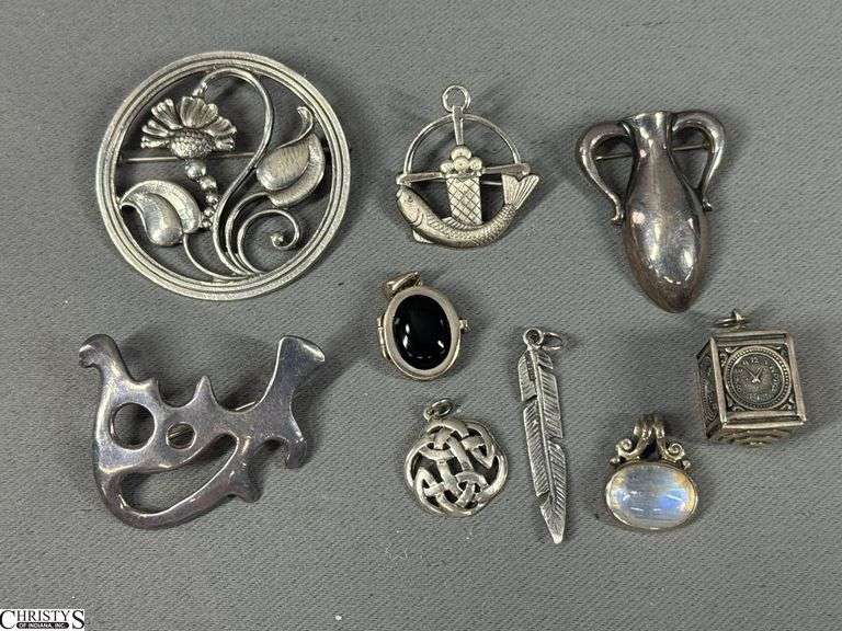 4 Sterling Pins and 5 Sterling Pendants image