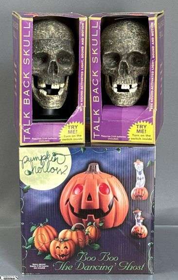 Halloween Animated Pumpkin Ghost, and Talk Back Skulls image