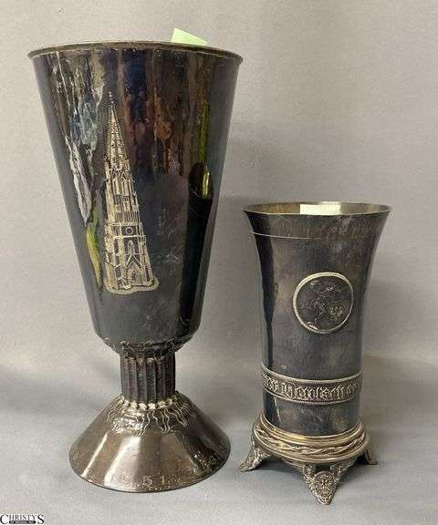 2 Plated Goblet or Honorary Cups, Tallest 10" image