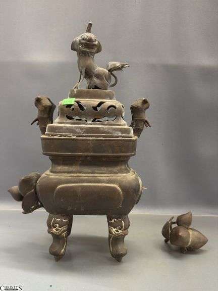 Chinese Brass Censer - 16" - Needs repair image