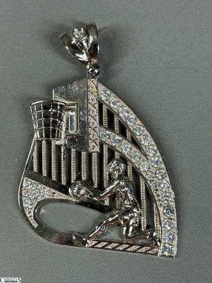Large Sterling Silver Basketball Themed Pendant image