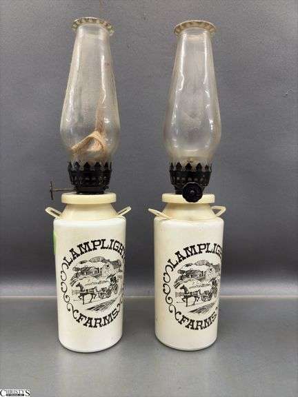 Oil Lamps, and Syrup Pitcher, Tallest 17.5"