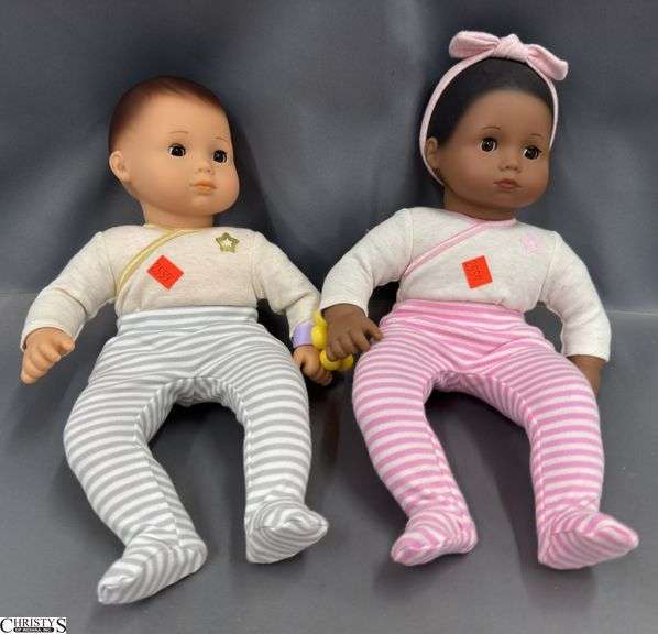 2 American Girl Baby Dolls, Grey and Pink Striped Pants image