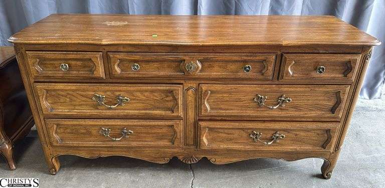 7 Drawer Davis Cabinet Company Dresser Showing Wear and Water Spots 66x20x32 image