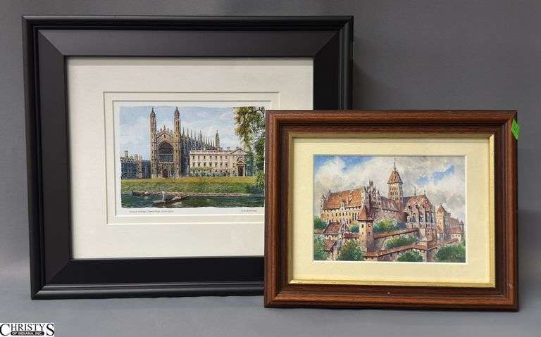 2 Pcs Framed Cathedral and College Theme Artwork, Largest 13.5x15.5" image