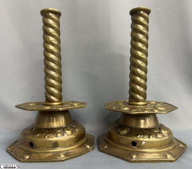 Pair of Scandinavian Style Candle Sticks, Some Wear From Age 7"x11.5" image