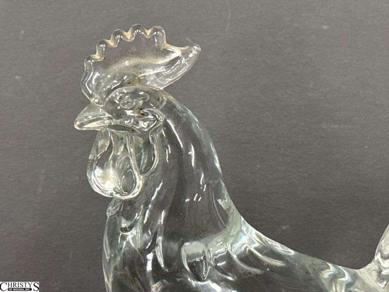 Heavy Glass Rooster Figurine 9"