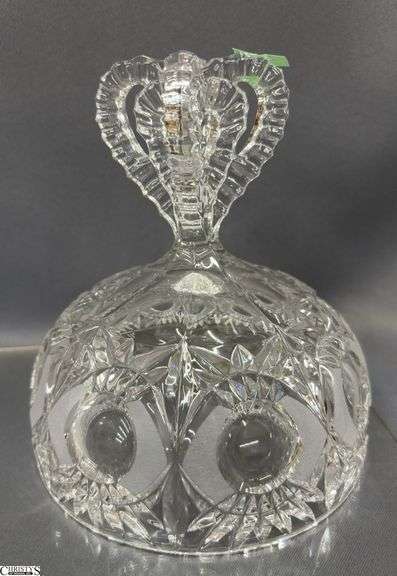 Hofbauer Crystal Dome, 4 Pressed Glass Horse Heads, Swan, Lidded Dish, Candle Holder Tallest 8.5"