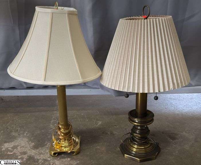 2 Brass Table Lamps With Shades 26" image