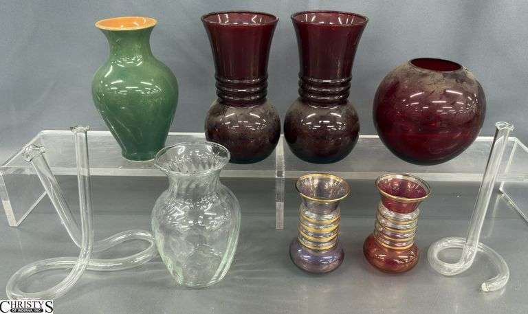 9 Glass Vases, Bud Vases - 7" of tallest image