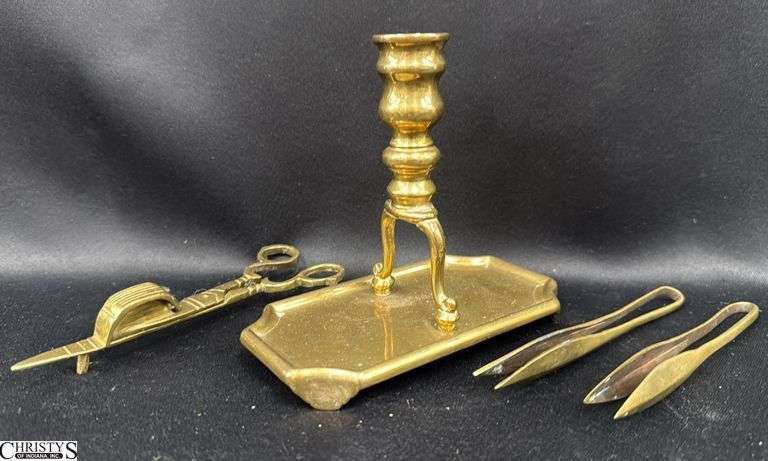 Brass Candle Holders, Tongs, and Wick Scissors image