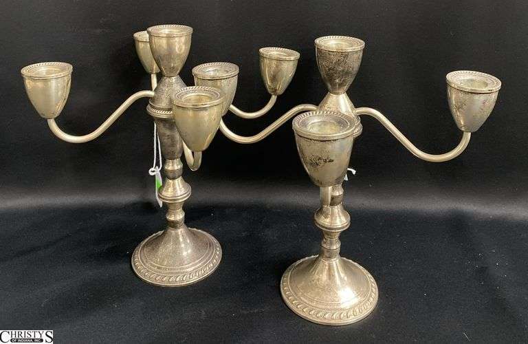 Pair of Sterling Weighted 5 Flame Candelabras 9.5" image
