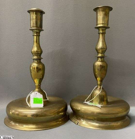 Pair of Brass Candle Sticks Some Splitting on Base 5.5"x10.5" image