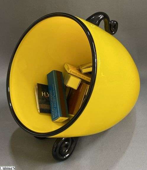 Yellow and Black Art Glass Lay Down Base 6"x8.25" Long image