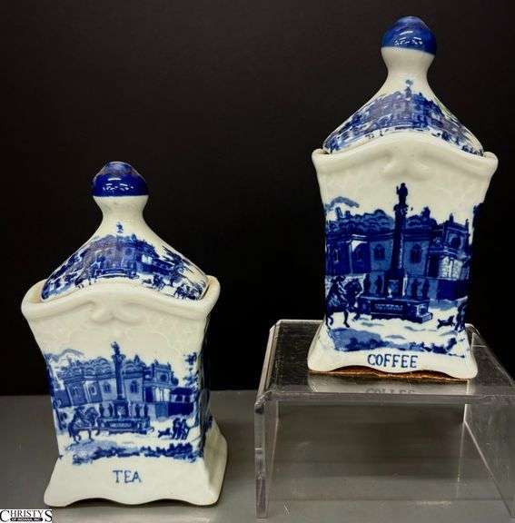 Tea and Coffee Small Blue and White Canisters - 8" of each image