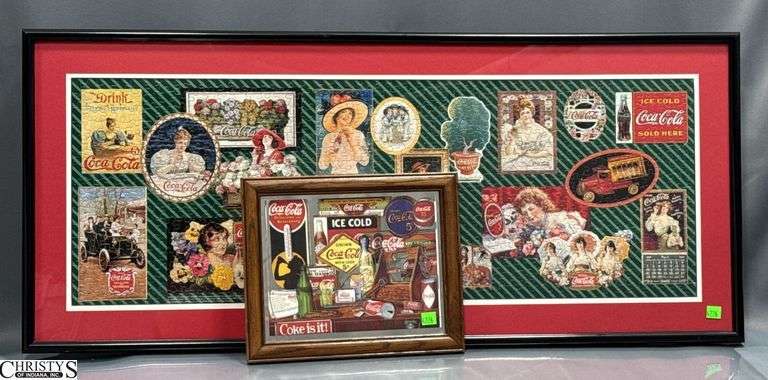 Coca Cola Framed Puzzle and Mirror - 38.5" x 17" of largest image