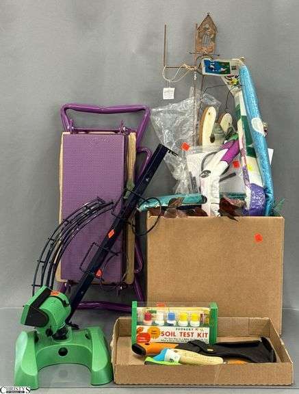 Fiskars Hand Saw, Padded Folding Garden Stool, Sprinkler, Garden Flags, and Holders, Soil Test Kit image