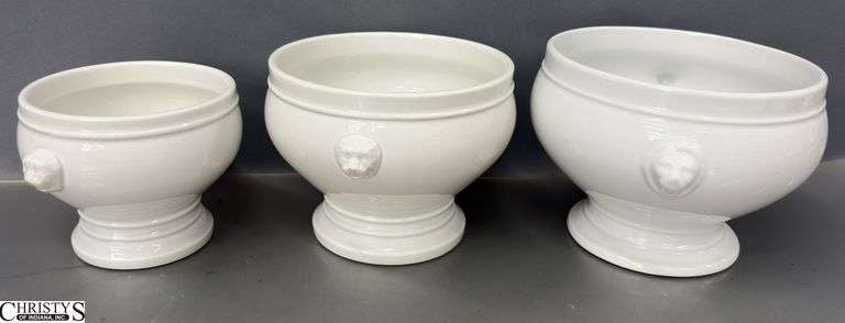3pcs Pillivuyt & Apilco French Porcelain Lions Head Tureens - 8.5" x 6" of largest image