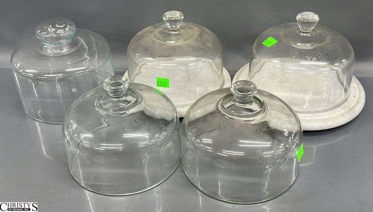 2 Marble Base Glass Dome Cheese Dish - 4 Glass Dome Lids - 8.5" diameter of base image