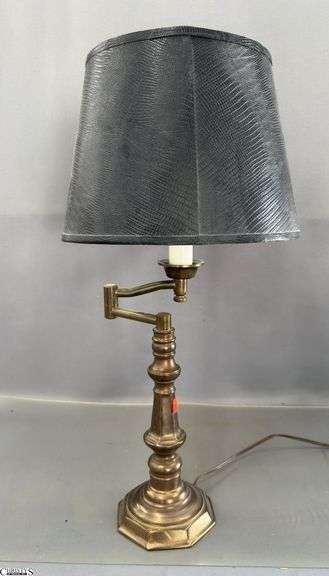 Brass Adjustable Table Lamp With Leather Style Shade 23" image