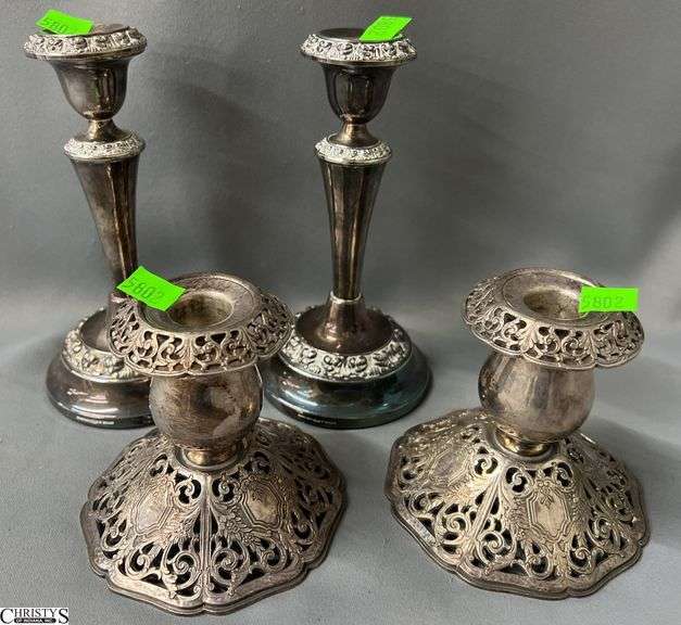4pcs 2 Pair Silver Plated Candle Sticks, Tallest 7" image