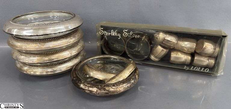 Sterling Silver Rimmed Coasters, Shakers, Rim Pieces, Approx 16 - 4.5" of largest rim image