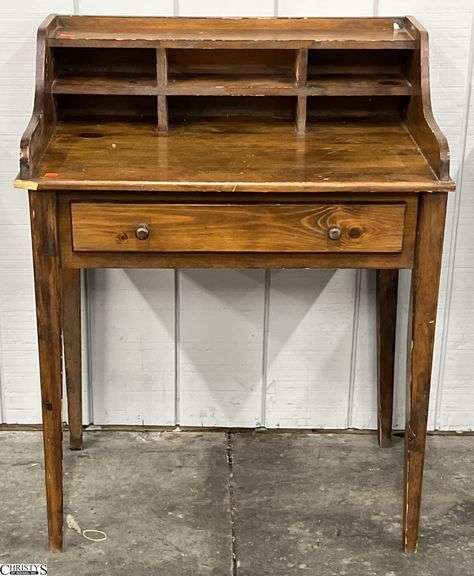 Primitive Style Pine Writing Table/Desk - 30" x 20" x 38" - shows wear, has chip to trim image