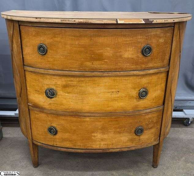 John Wannamaker Saginaw Shops 3 Drawer Chest - 42" x 21.5" x 36" - shows finish wear, damage to top image