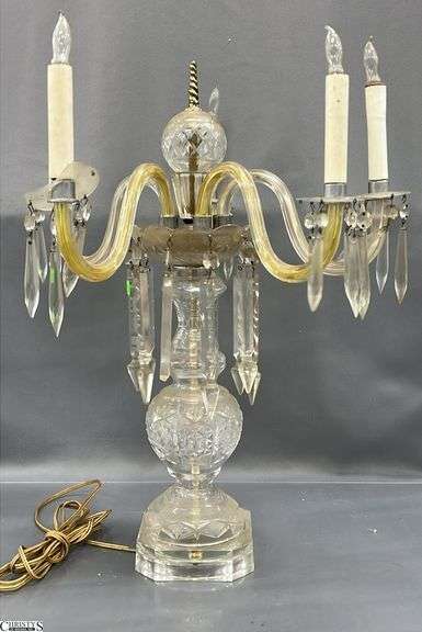 5 Arm Crystal Candelabra Table Lamp - 23" - missing prisms, broken bobeche image