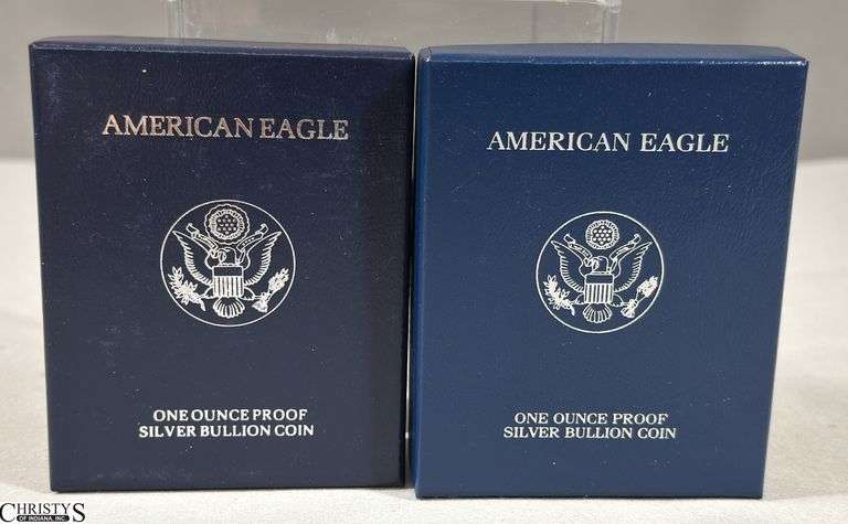 1998 & 2003 American Eagle Once Ounce Proof Silver Bullion Coins in Velvet Display and Box with COA. image