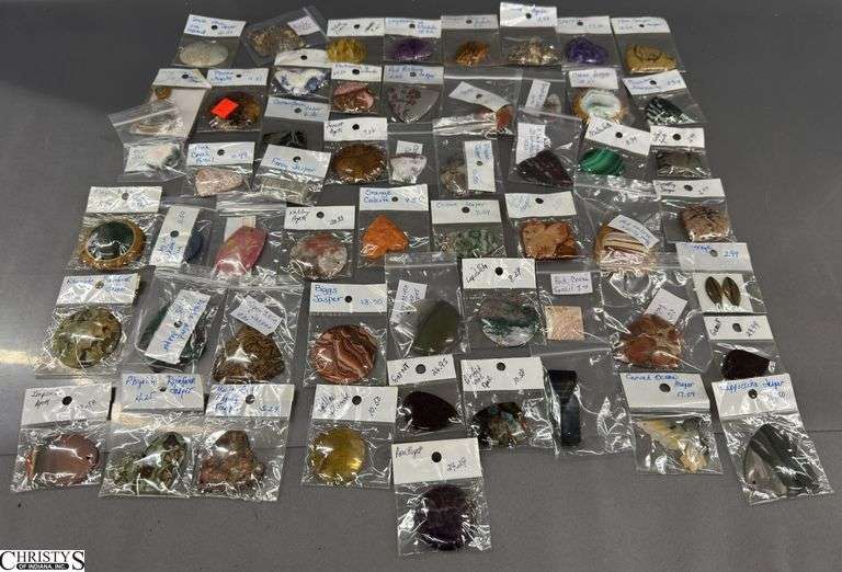 Individually Packaged Stones, Pink Coral Fossil, Fancy, Snake Skin, Rainforest Jasper, and Other Stones, See Photos image
