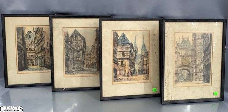 4 Framed Signed European Street Scenes - 12" x 15" of each image